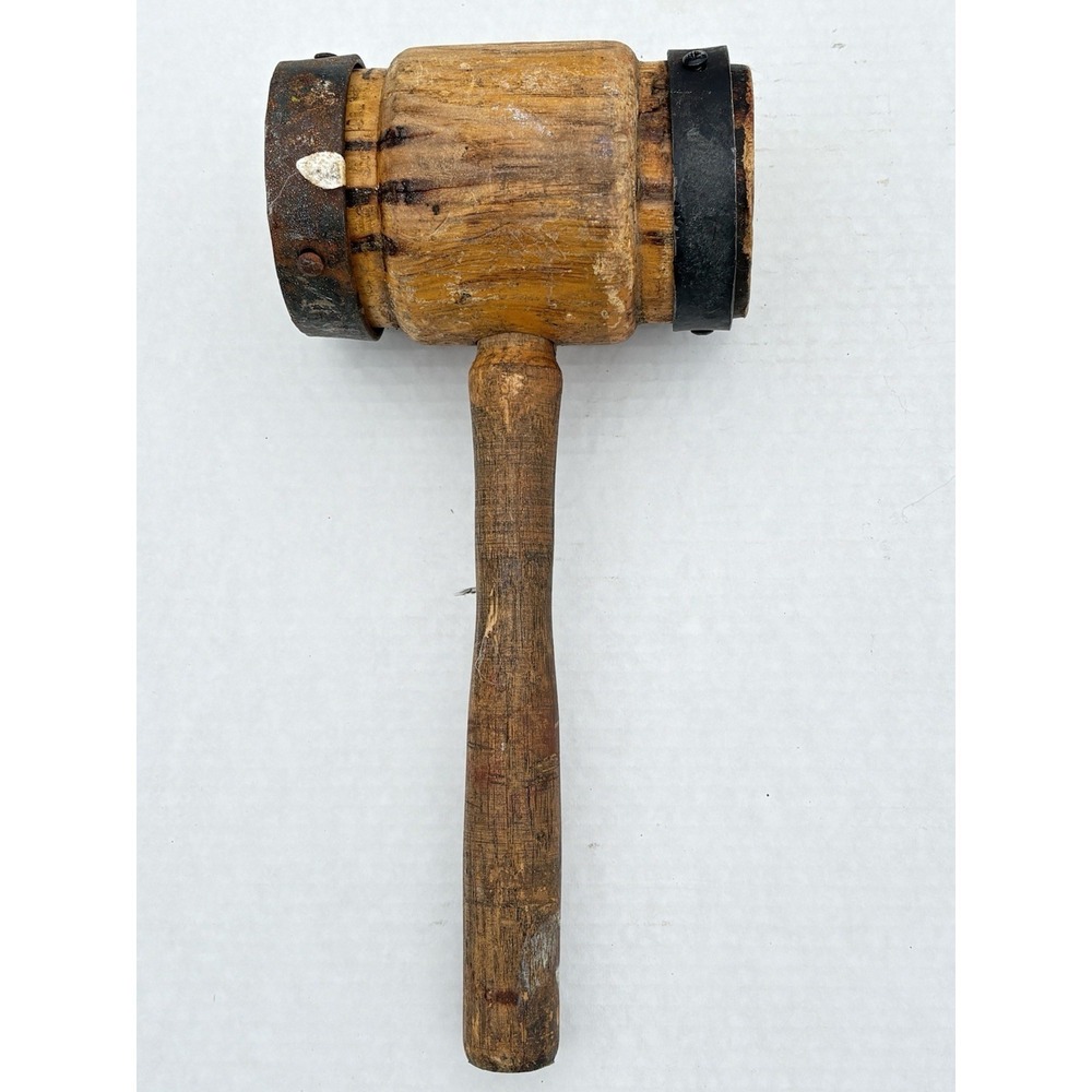 Antique Primitive Large Wood & Metal Mallet Hammer Rustic Decor Brutalist 13" - Picture 4 of 9